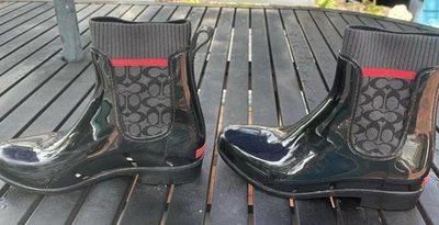 Botas de lluvia Coach Rivington para mujer talla 7 negras informales al aire libre de goma Foto 1 de 4