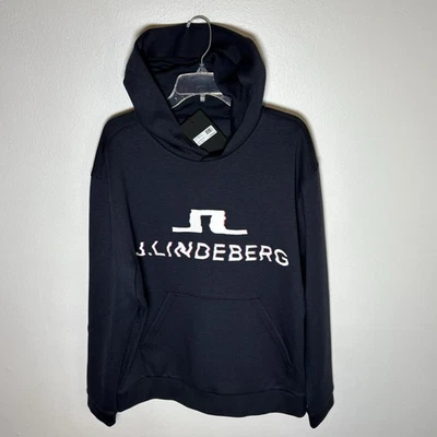 J LINDEBERG 男式 Karson 高尔夫连帽衫海军蓝 XL 性能弹力柔软全新带标签 195 美元 — 第 1/4 张图片