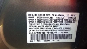 Passenger Front Seat Bucket Leather Manual Fits 06-08 PILOT 240568 - Picture 1 of 15