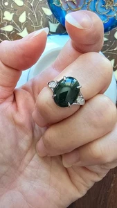 Anillo de plata 925 genuino verde oscuro jadeíta de 5,05 quilates (tipo A) TAMAÑO ajustable - Imagen 1 de 14