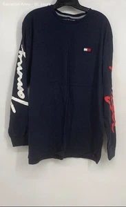Tommy Hilfiger Mens Navy Blue Red White Long Sleeve Pullover T-Shirt Size 2XL - Picture 1 of 6