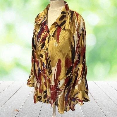 Blusa CATO 22 24W 3x Plisada Plisada Abotonada Manga Campana Audaz Artística Carrera Top Foto 1 de 4