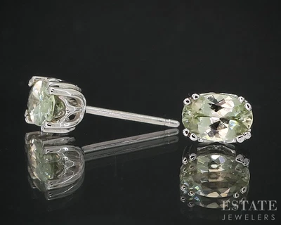 Brincos ovais de ouro branco 14k com ametista verde natural 0,8 g i19547b - Imagem 1 de 4