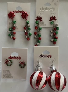 Weihnachten Ohrringe Schleifen mit Glocken Kränze Ornamente Baumeln/Ohrstecker 4 Sets Claire’s - Bild 1 von 5