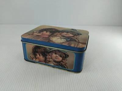 Vintage Rectangular Tin With Lid Children Faces Picture Design - Image 1 of 4