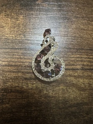 Broche Disfraz Tono Plateado con Borde de Estrás Transparente y Piedras Púrpura De Colección Foto 1 de 4