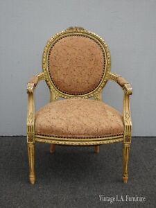 Vintage French Provincial Louis Style Gold & Rose Ornate Begere Accent Chair