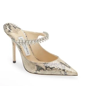 New Jimmy Choo Bing Snake Print CrystalLeather Embellished Mule Heels 38.5 - Bild 1 von 8