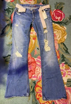NWT Hollister Co Womens Jeans Low Rise Super Flare Sz 7 Y2K 100% Cotton Belt - Image 1 of 4