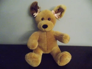 Juguete de peluche Build A Bear marrón BAB cachorro perro con sonido 11" sentado arcos rosas usado en excelente estado - Imagen 1 de 2