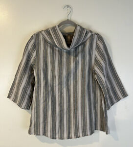 Bryn Walker Striped Linen Cowl Neck Shirt Womens Size S Casual 3/4 Sleeve Tops