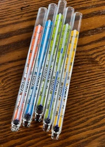 5 Vintage Swizzle Sticks Drink Stirs Glass GO Thermometer Bar Booze Advertising - Picture 1 of 4