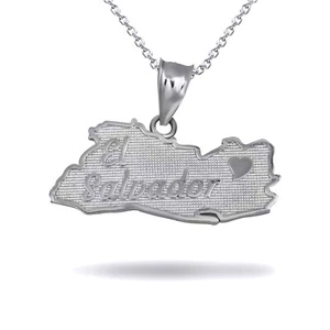 925 Sterling Silver El Salvador Heart Country Map Pendant Necklace - Picture 1 of 4