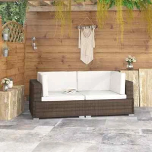 Sectional Corner Chairs 2 pcs with Cushions Poly Rattan Brown vidaXL - Picture 1 of 5
