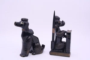 Poodle Pen Holder and Bookend - Set of 2 Red Ware Ceramic Japan No Coil MCM - Picture 1 of 12