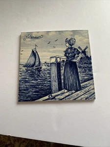 Volendam Blue White Tile W/Woman On Pier Vintage - Picture 1 of 3