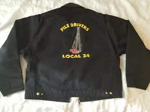 "Pile Drivers Union" Carhartt J01 Detroit Jacket Blanket Lined Black Workwear 48 - Picture 1 of 12