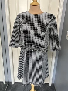 River Island Women’s Size 10 Black & White Tweed Style Dress Fringe Career  - Picture 1 of 8