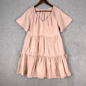 Madewell Lorelei Mini Dress Women S? Pink Linen Blend Tiered V-Neck Boho Peasant - Picture 1 of 11