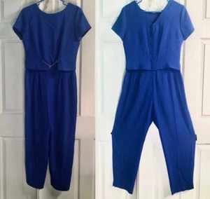 Vtg 90s LIZ CLAIBORNE Petites Royal Blue One Piece Dressy Jumpsuit Romper 10 - Picture 1 of 14