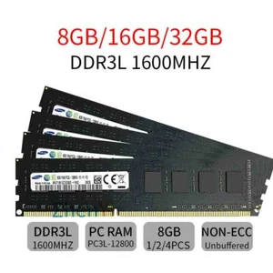 32GB 16GB 8GB 4GB DDR3L PC3L-12800U 1600MHz DIMM Memory SDRAM Samsung Lot Black - Picture 1 of 15