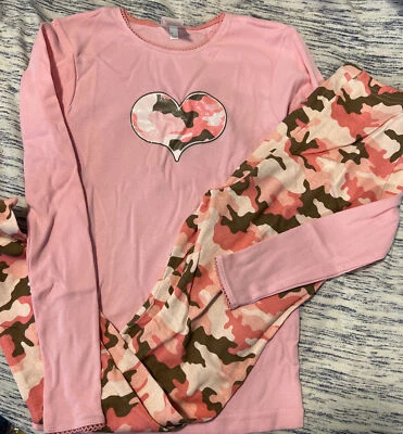 NWT Girls CIRCO Sz 10 Cotton Pajamas/Long Underwear 2pc PINK SPARKLY CAMOUFLAGE - Image 1 of 4