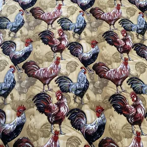 Springs Creative Roosters Cotton Fabric 32" x 44" Quilting Chickens Farm Beige - Picture 1 of 10