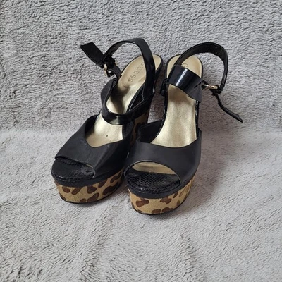 Guess Platform Sandal Women's 8.5M Leopard Print Calf Hair Back Strap Block Heel - Image 1 of 4
