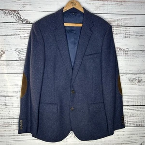 J Crew Wool Blend Sport Coat 2-Button Blazer Jacket Elbow Patches Blue Size 42R - Picture 1 of 13