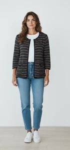 Maglione Ann Taylor Loft donna XL nero maglia manica lunga casual a righe zip intera - Foto 1 di 4