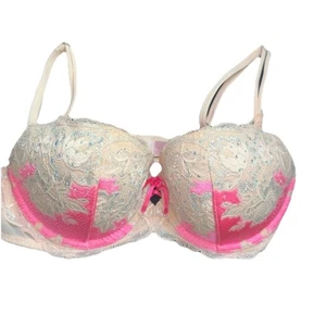 Vintage Victoria’s Secret Push-up  Bra Women’s Size 34C Pink/ Nude Rhinestones - Picture 1 of 4