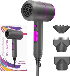 Hair Dryer Portable  with 2 Concentrator Nozzle 1 Diffuser Attachments - Picture 1 of 7