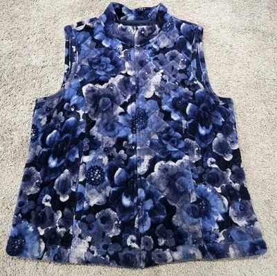 Chaleco de Terciopelo Acolchado Vintage Relaxed by CHARTER CLUB Talla Pequeña M Azul Floral Foto 1 de 4