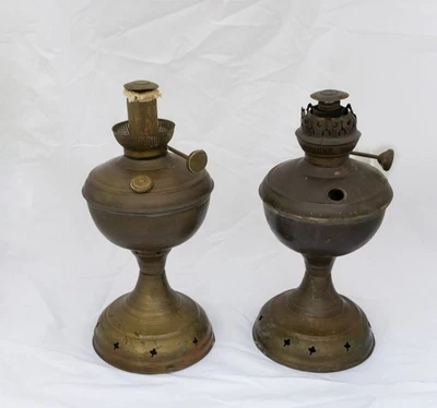 Par de lâmpadas de querosene de latão 12" com trevos e corações peças/reparo vintage - Imagem 1 de 4