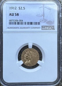 1912 TESTA DI INDIANO $2,50 QUARTO D'AQUILA ORO NGC AU58 - Foto 1 di 4
