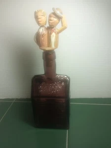 Vintage EG Booz Old Cabin Whiskey lila Glasflasche Verbot mit Holzkorken - Bild 1 von 14
