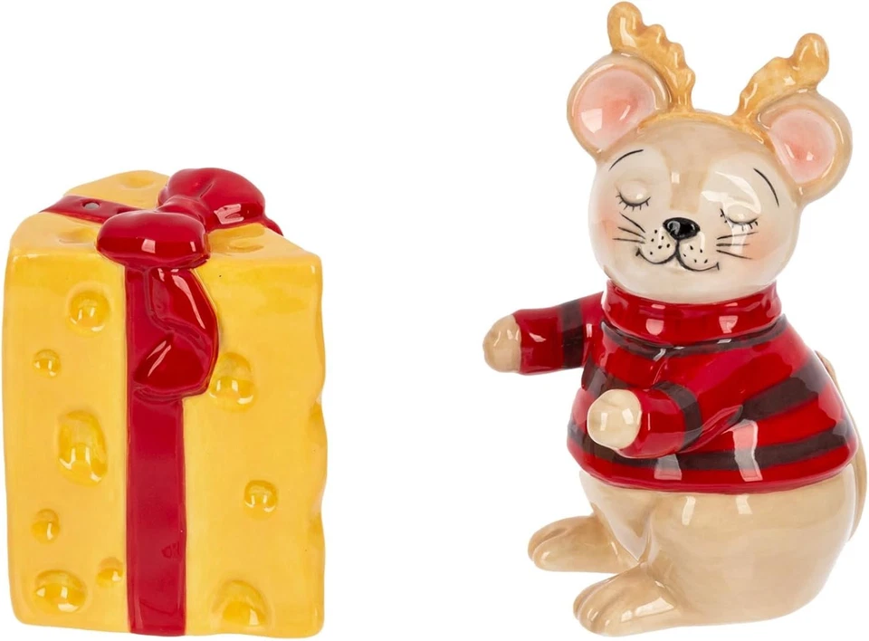 Salero y Pimentero Ganz Dolomita, Juego de 2 Piezas, Ratón de Navidad con Queso Foto 1 de 1