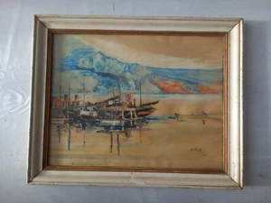 Tableau ancien Aquarelle 1935 SCOTTISH BOATS H. PEAT Scotland Ecosse Bateaux - Picture 1 of 10