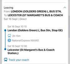 National Express Coach ticket 16 April 10:15  London Golders Green to Leicester 