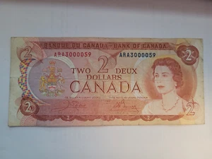 1974 Canada $2 Dollar HRH Queen Elizabeth II #ARA3000059 JWC/GBK Bank Note - Picture 1 of 2