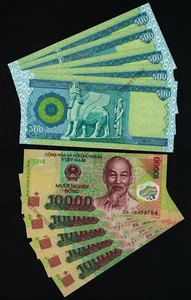 5 x 500 Iraq Dinars 2018 Currency + 5 x 10,000 Vietnam Dong VND Uncirculated COA - Picture 1 of 3