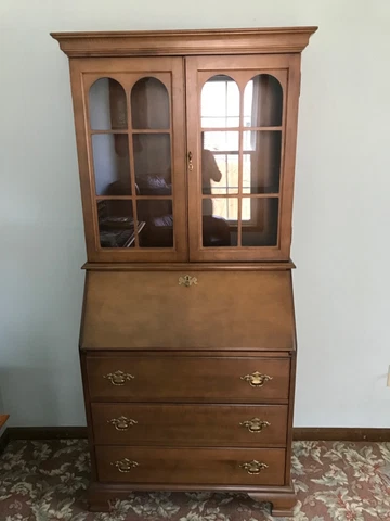 Vintage Antique Jasper Solid Wood Secretary Desk/Cabinet/Bookshelf W/Locks & Key Cover