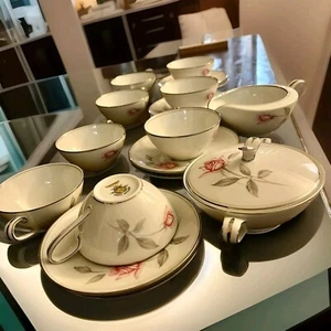 Noritake Rosemarie #6044 19Pc Tea/Coffee Set  Cup &Saucer, Creamer &Sugar Bowl - Picture 1 of 9