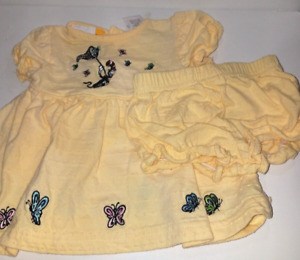 Dr Suess Baby Dress & Pants Bloomers Yellow 0-3 mos Cat In A Hat  w/ Butterflies