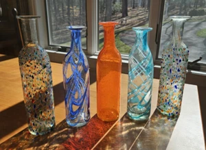 Lot 5 Mexican Hand Blown Swirl and Colorful Vase Decanter Bottles Beautiful - Picture 1 of 11