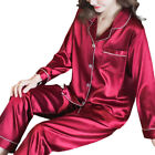 Womens Satin Silk Pyjamas  Long Sleeve Shirt Pants Sleepwear Nightwear Pjs Set