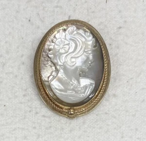 Vintage 12K Gold Filled Carved MOP Cameo Brooch - Picture 1 of 5