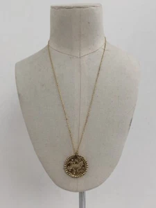 Zodiac Leo Medal Necklace Gold Toned Clasp Cable Chain White Crystal Used* F1 - Picture 1 of 9