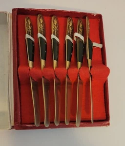Vintage Knife Set 6 SLAM Nickel Bronze Wood Handle Antique - Picture 1 of 7