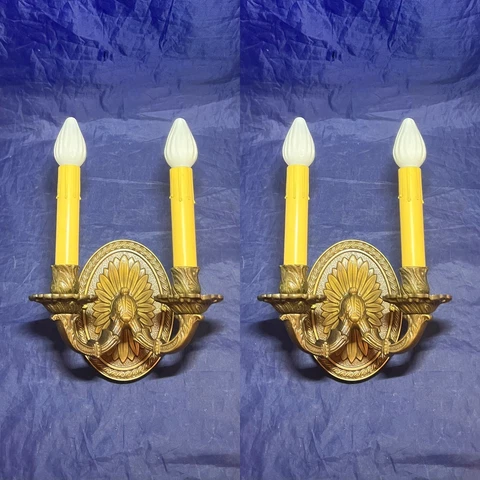Pair Brass Sconces Two Arm Fixtures Candelabra 63E Cover